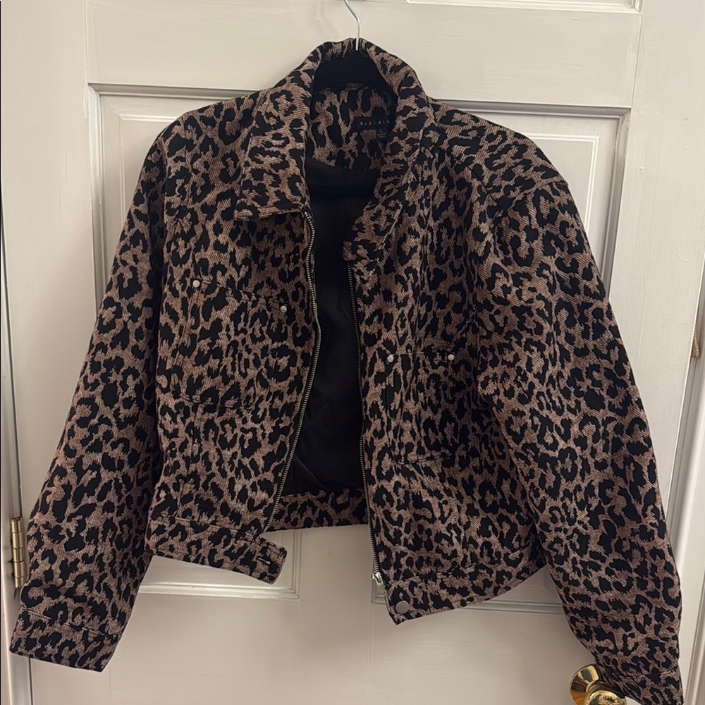 Blue Blush Leopard Print Jean Jacket in Brown and Black